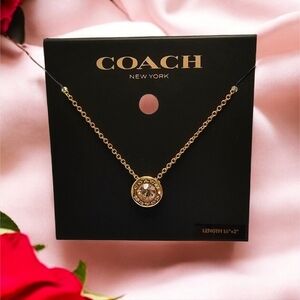 Coach Gold-Tone Women's Adjustable Crystal Pendant Necklace With Coach Gift Bag